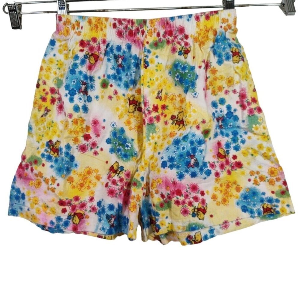 Vtg Winnie The Pooh Shorts Pajama Bottom Pull On Women Size L Colorful Floral